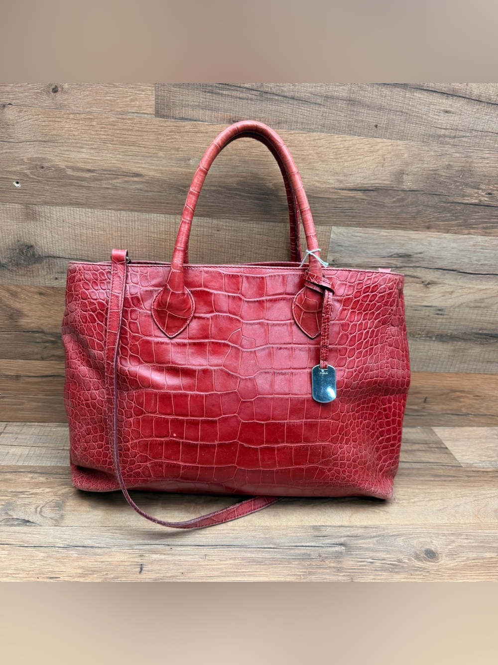 FURLA Red Croc-Embossed Leather Tote Bag - Picture 2 of 9